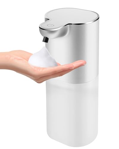 Cheftick ソープディスペンサー ハンドソープ 自動 泡 吐出量4段階調 400ml 壁掛け オートディスペンサー ディスペンサー 充電式 キッチン 洗面所などに適用 半透明ボトル 日本語説明書付き (シルバー, 泡タイプ)