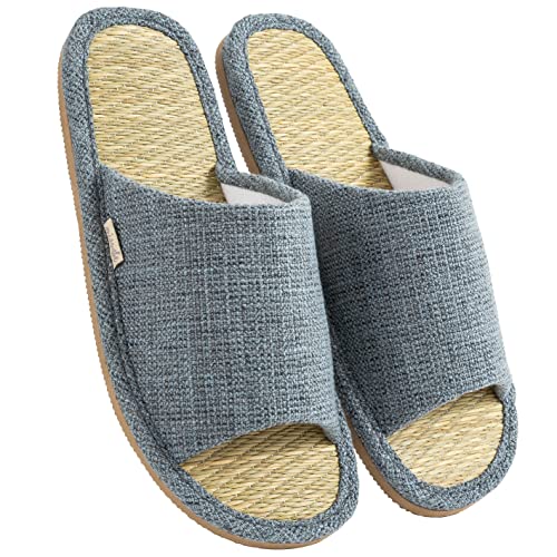 [mianshe] スリッパ い草 ルームシューズ 春夏 室内 リネン 亜麻 男女兼用 涼しい 滑り止め むれない 室内はき 軽量 前開き 無地 井草