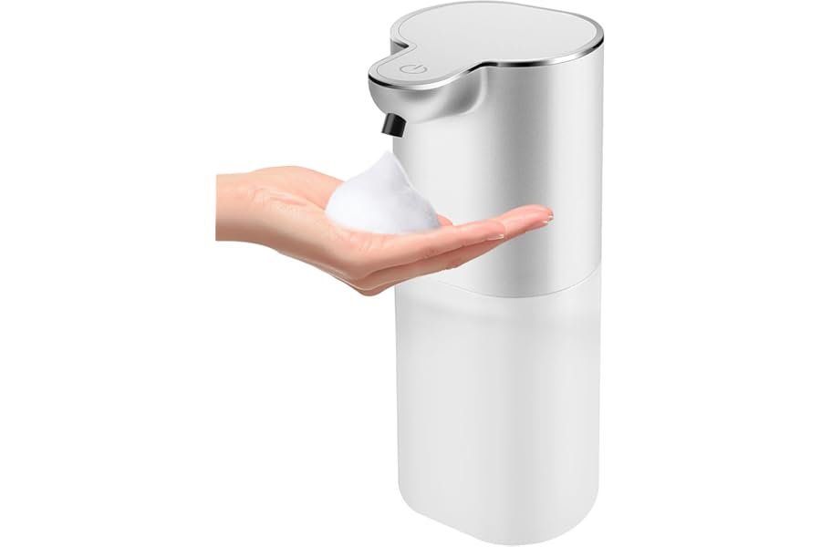 Cheftick ソープディスペンサー ハンドソープ 自動 泡 吐出量4段階調 400ml 壁掛け オートディスペンサー ディスペンサー 充電式 キッチン 洗面所などに適用 半透明ボトル 日本語説明書付き (シルバー, 泡タイプ)