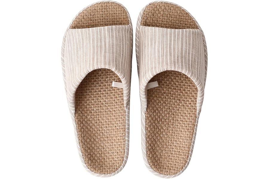 [YAKIDA] 人間工学デザイン スリッパ 室内 麻 ルームシューズ 室内履き 静音 軽量 四季 前開き 滑り止め メンズ レディース 和風 無地 シンプル 素足で履く洗濯可