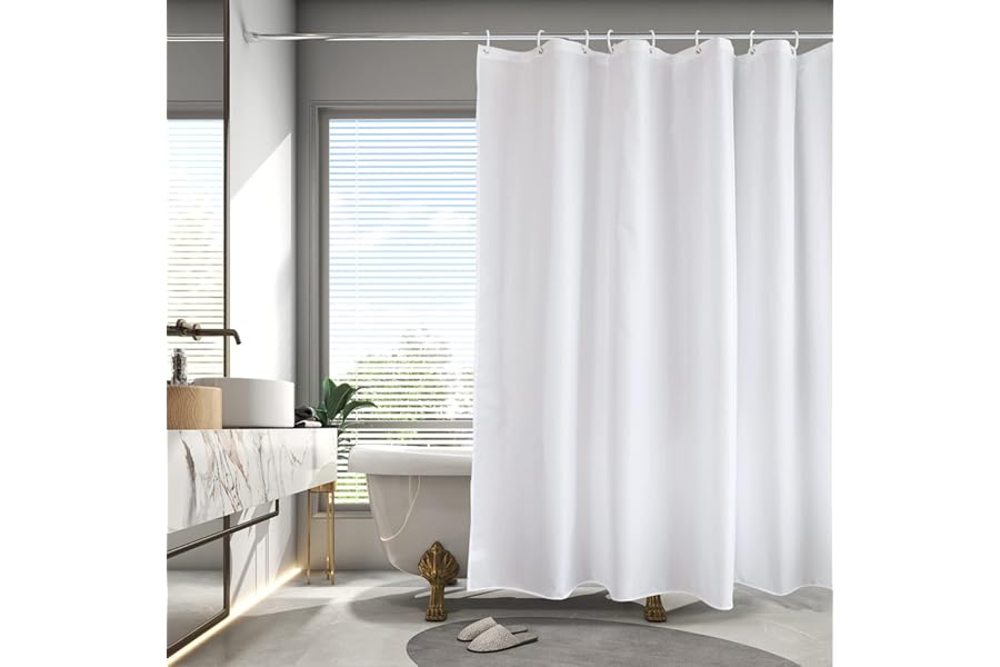 AooHome シャワーカーテン 150cm丈 防カビ 防水 ユニットバス お風呂カーテン 軽量 ポリエステル製 ホテル 高級 無地 白 バス用品 間仕切り 目隠し リング付き ホワイト 120x150cm