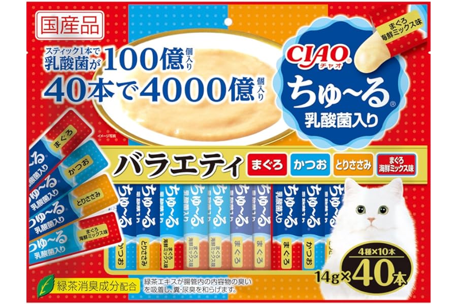 チャオ (CIAO) ちゅ~る 乳酸菌入り バラエティ 40本 猫用おやつ