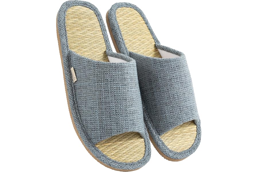 [mianshe] スリッパ い草 ルームシューズ 春夏 室内 リネン 亜麻 男女兼用 涼しい 滑り止め むれない 室内はき 軽量 前開き 無地 井草
